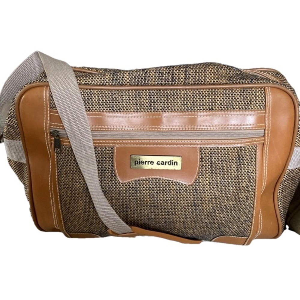Pierre Cardin Luggage. Gold/Brown Tweed Shoulder Strap Zip Closure 15”X12”